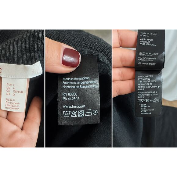 H&M Sweater Dress Women Large Black Long Sleeve Turtleneck Oversized Soft Knit - Picture 7 of 9